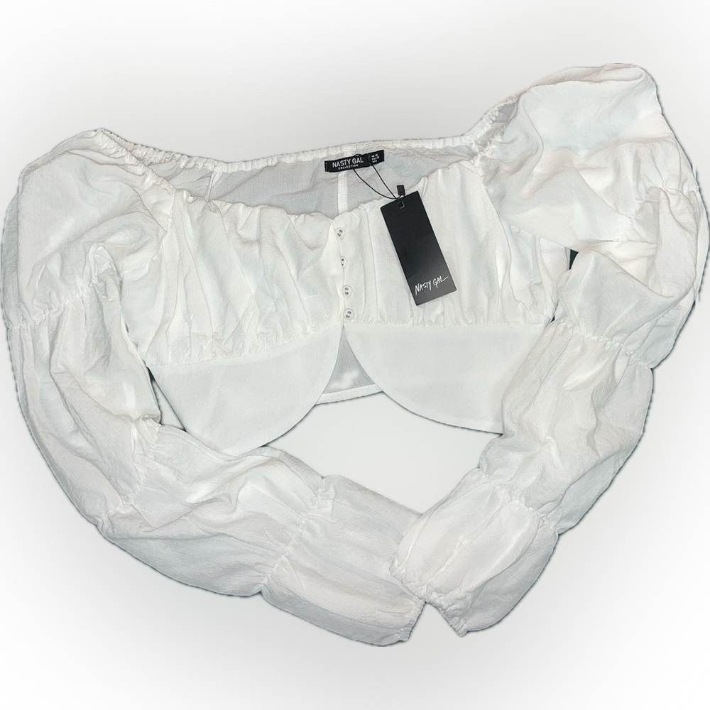 Nasty Gal White Long sleeve puff sleeve shirt cropped
